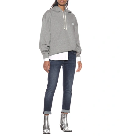 Shop Acne Studios Face Oversized Cotton Hoodie In Grey
