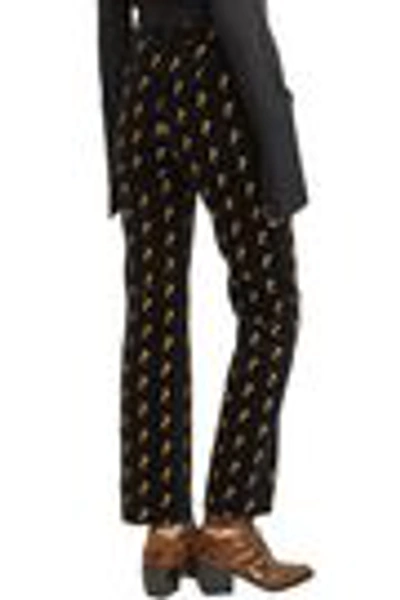 Shop Chloé Woman Embroidered Cotton-blend Velvet Bootcut Pants Black