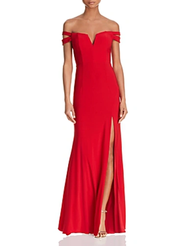 Shop Aqua Double-strap Off-the-shoulder Gown - 100% Exclusive In Red