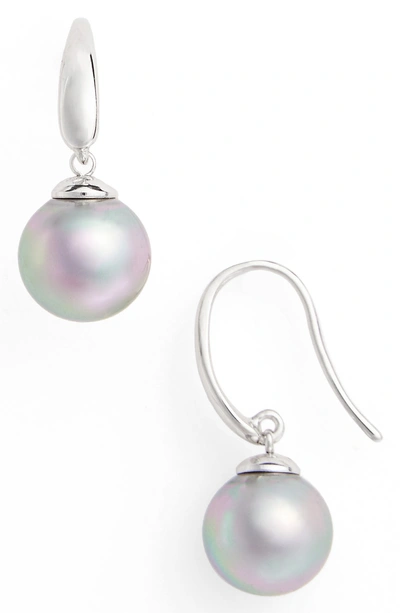 Shop Majorica 10mm Simulated Pearl Drop Earrings In Grey/ Silver