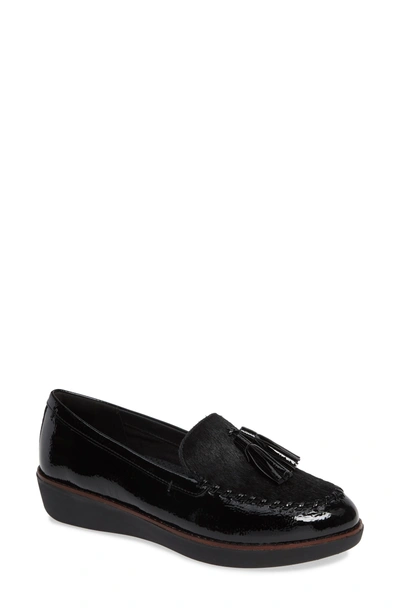 Shop Fitflop Petrina Genuine Calf Hair Loafer In Black Faux Leather