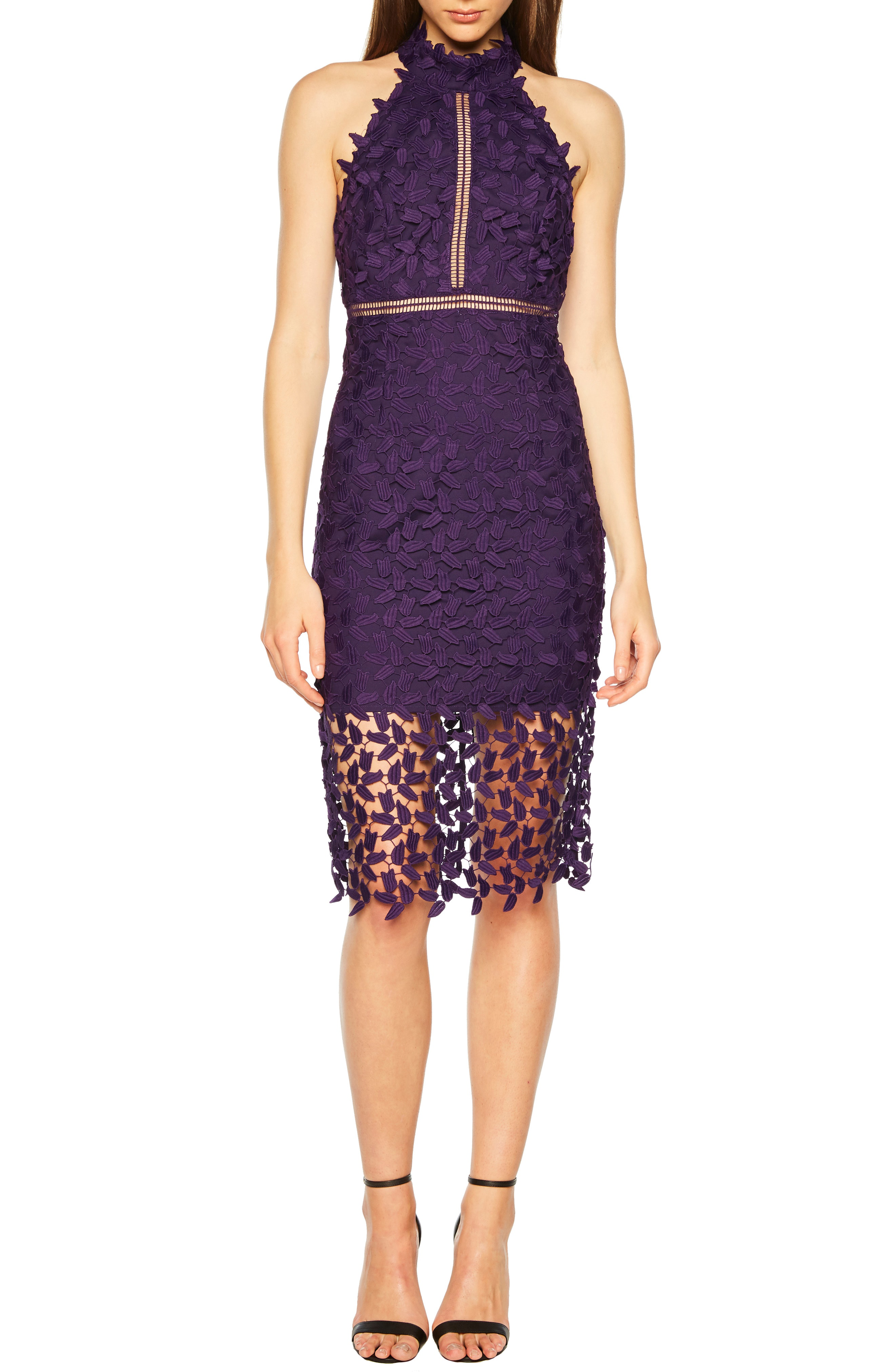 gemma halter lace sheath dress