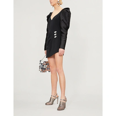 Shop David Koma Puffed-sleeve Satin And Crepe Mini Dress In Black Silver