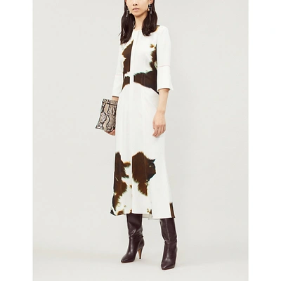 Shop Victoria Beckham Cowhide-print Crepe Midi Dress In White Brown