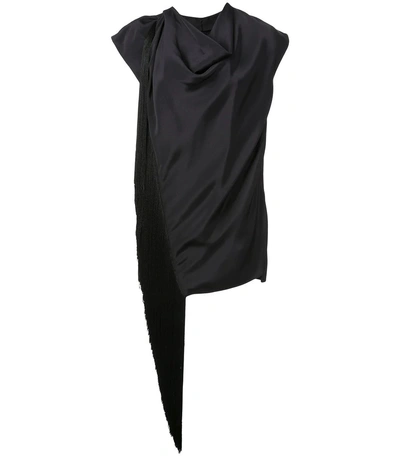 Shop Adam Lippes Fringed Silk Crepe Cowl Neck Top In Black