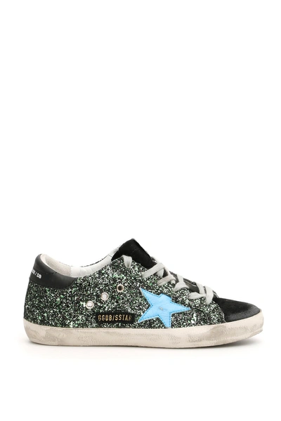 Shop Golden Goose Glitter Superstar Sneakers In Galaxi Glitter Turquoise|nero