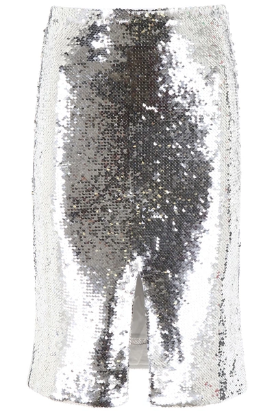 Shop Ganni Sequins Skirt In Silver|argento