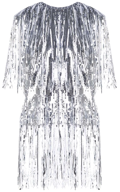 Shop Msgm Fringed Sequinned Top In Argento