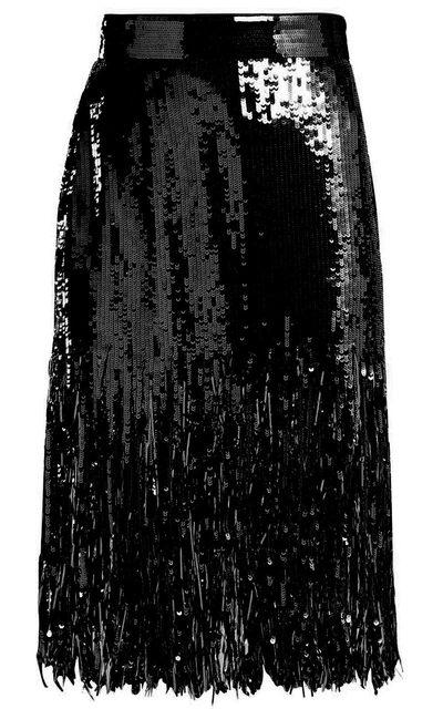 Shop Msgm Fringed Sequinned Skirt In Nero