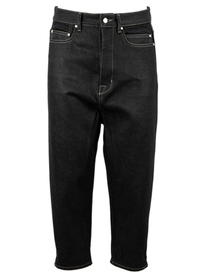 Shop Rick Owens Black Cotton Cropped Jeans. In Nero