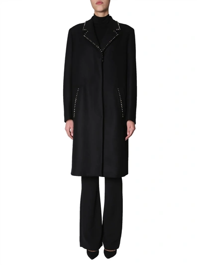 Shop Versace Studded Coat In Nero