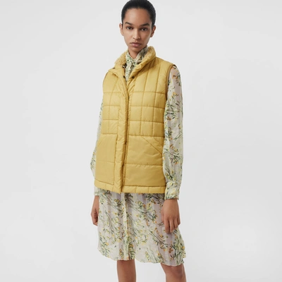 Shop Burberry Faux Shearling Collar Lightweight Quilted Gilet In Yellow Quartz