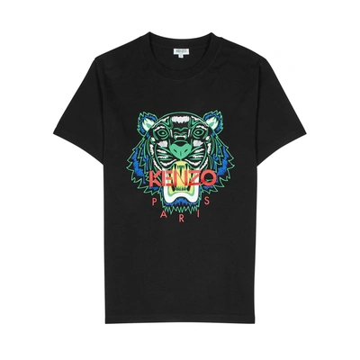 Shop Kenzo Black Tiger-print Cotton T-shirt