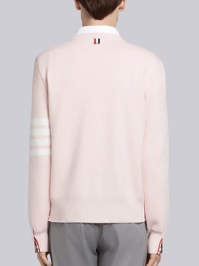 Shop Thom Browne Light Pink Milano Stitch Cotton 4-bar Crew Neck Pullover