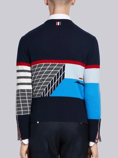 Shop Thom Browne 4-bar Poolside Intarsia Pullover In Blue