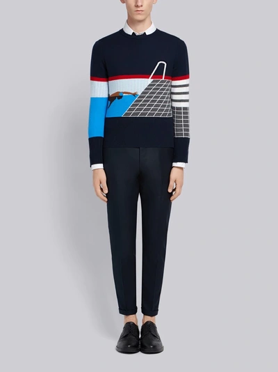 Shop Thom Browne 4-bar Poolside Intarsia Pullover In Blue