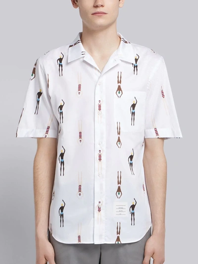 Shop Thom Browne Swimmer Print Short Sleeve Shirt In White