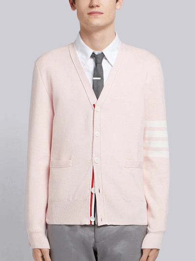 Shop Thom Browne Light Pinkmilano Stitch Cotton 4-bar V-neck Cardigan