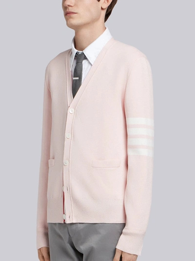 Shop Thom Browne Light Pinkmilano Stitch Cotton 4-bar V-neck Cardigan