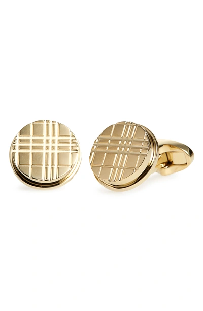 Shop Burberry Round Check Cuff Links In Light Gold