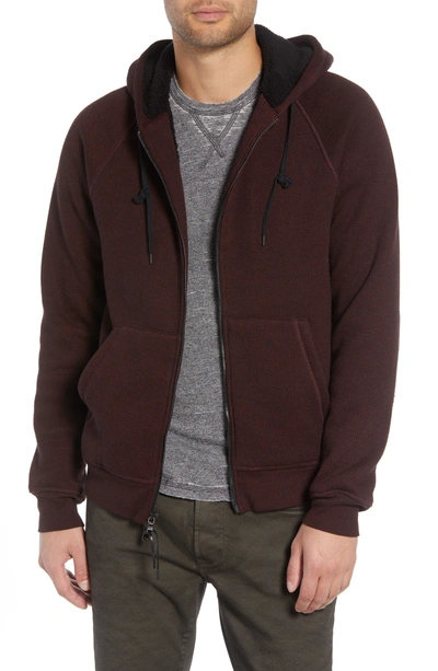 Shop John Varvatos Fleece Lined Zip Hoodie In Bordeaux