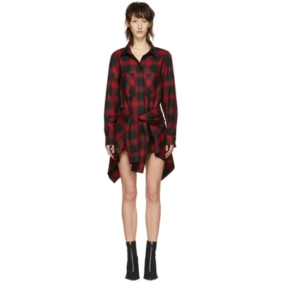 Shop Alexander Wang Red And Black Check Tie Front Jumpsuit