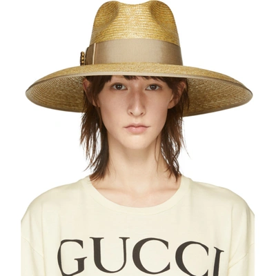 Shop Gucci Beige Gg Crystal Straw Hat