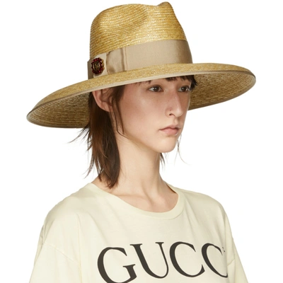 Shop Gucci Beige Gg Crystal Straw Hat