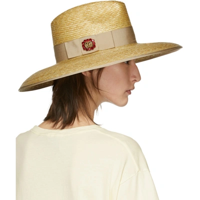 Shop Gucci Beige Gg Crystal Straw Hat