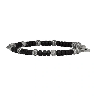 Shop Emanuele Bicocchi Black And Silver Wood Beads Bracelet In Silver/brow