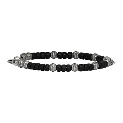 Shop Emanuele Bicocchi Black And Silver Wood Beads Bracelet In Silver/brow