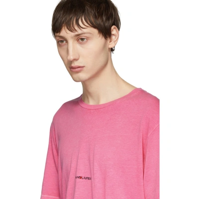 Shop Saint Laurent Pink Rive Gauche Logo T-shirt In 6469fuschia