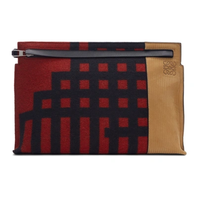 Shop Loewe Red And Black Grid T Pouch In 7399 Red/bk