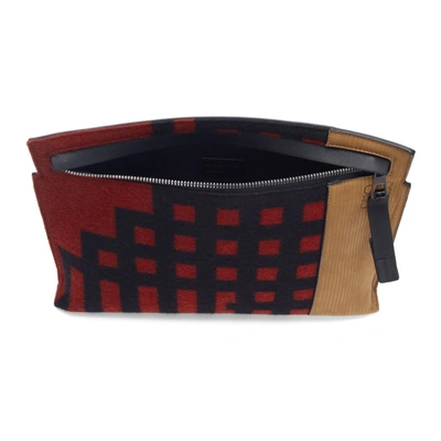 Shop Loewe Red And Black Grid T Pouch In 7399 Red/bk