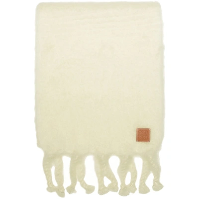 Shop Loewe White Mohair Fringe Scarf In 2100 White