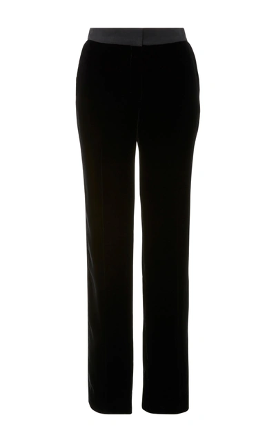 Shop Oscar De La Renta Velvet Straight Leg Pants In Black