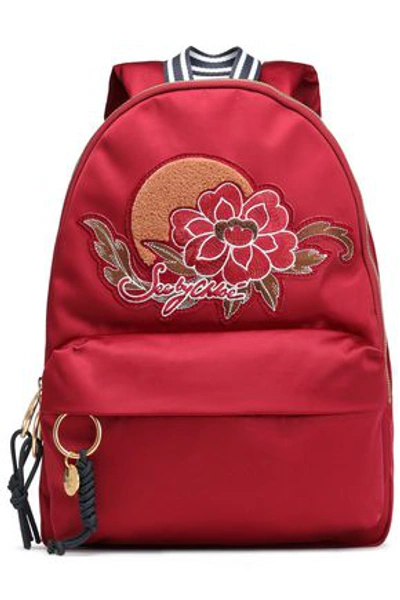 Shop See By Chloé Woman Appliquéd Satin Backpack Crimson