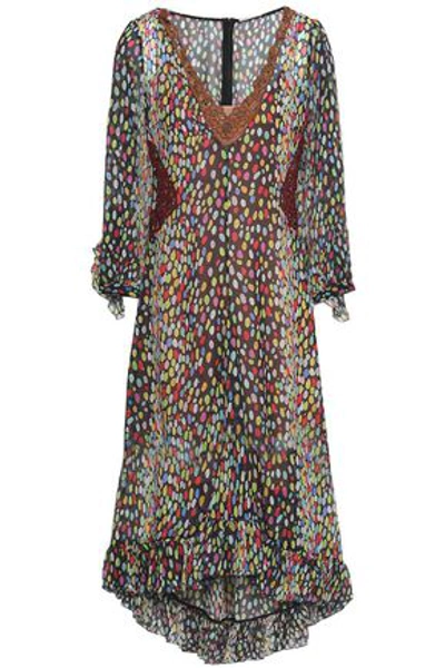 Shop Marco De Vincenzo Woman Lace-trimmed Printed Silk-georgette Dress Black