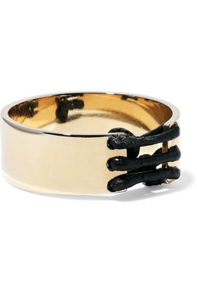 Shop Arme De L'amour Woman Gold-plated Leather-trimmed Ring Gold