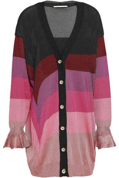 Shop Marco De Vincenzo Woman Metallic Intarsia-knit Cardigan Magenta