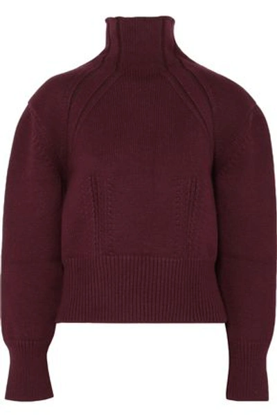 Shop Bottega Veneta Woman Wool-blend Turtleneck Sweater Burgundy