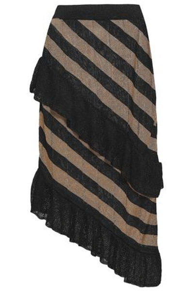 Shop Marco De Vincenzo Woman Metallic Striped Pointelle-knit Skirt Brown