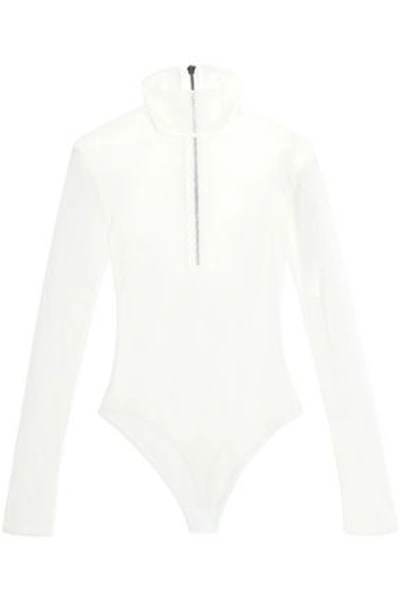 Shop Alix Woman Galvin Stretch-mesh Turtleneck Bodysuit Ivory