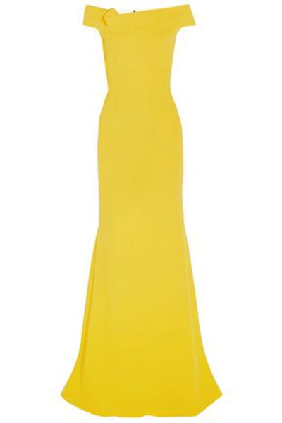 Shop Roland Mouret Gerzon Off-the-shoulder Wool-crepe Gown In Yellow