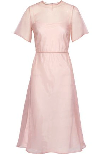 Shop Mansur Gavriel Woman Silk-organza Midi Dress Pastel Pink