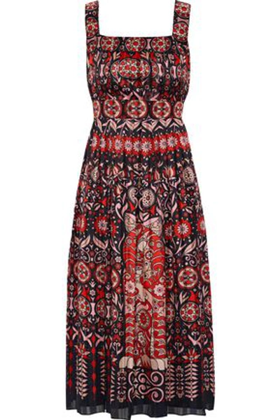 Shop Anna Sui Woman Printed Jacquard Midi Dress Red