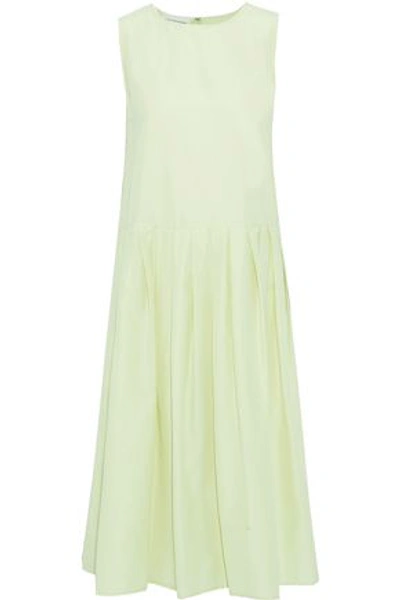 Shop Mansur Gavriel Woman Pleated Silk And Cotton-blend Taffeta Dress Light Green