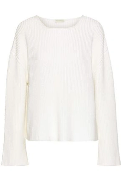 Shop Mansur Gavriel Woman Cotton And Silk-blend Sweater White
