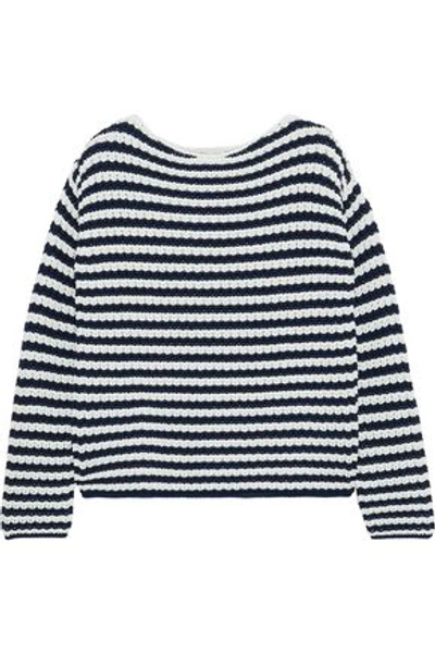 Shop Mansur Gavriel Woman Striped Ribbed Cotton-blend Sweater Navy