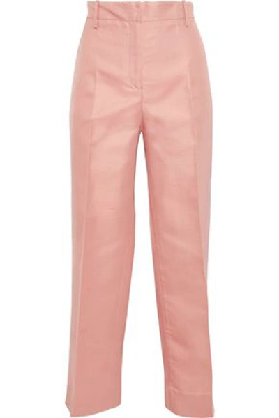 Shop Mansur Gavriel Silk-shantung Straight-leg Pants In Blush